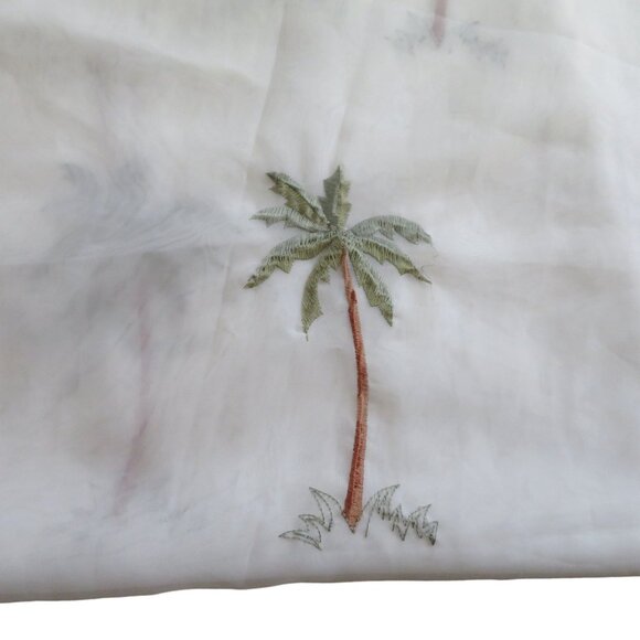 Vintage Semi Sheer Fabric Shower Curtain Valance Embroidered Tropical Palm Trees - Picture 4 of 8